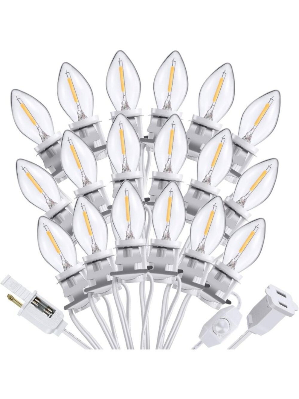 34.5 FT Christmas Village LED Light Cord with 18 Bulbs, Dual Fuse & Switch
